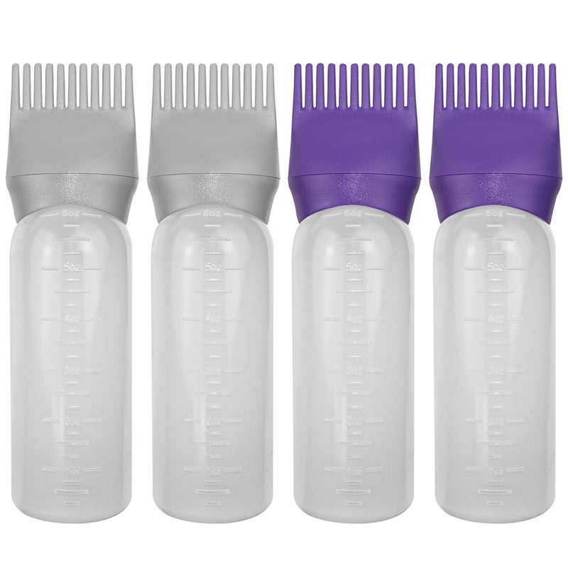 ELANE 4 Pack Hair Oiler Comb Bottle,Root Comb Applicator Bottle for Hair Oil Scalp Hair Oiling Applicator(Grey+Purple) - Image 1